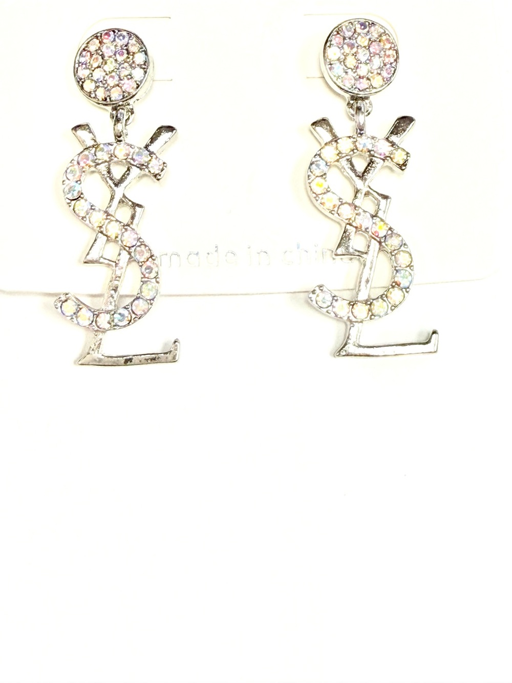 Iridescent Crystal Drop Earrings - Silver Tone